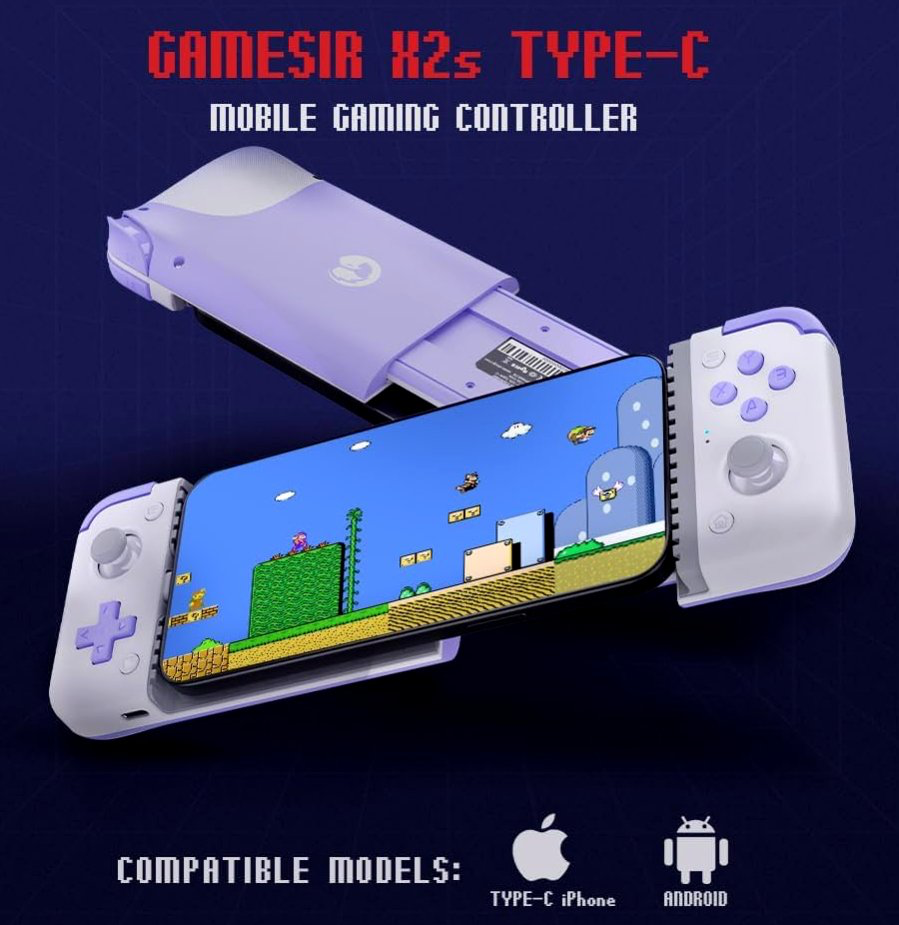 GameSir X2s Type-C mobile gaming controller extended with a phone attached