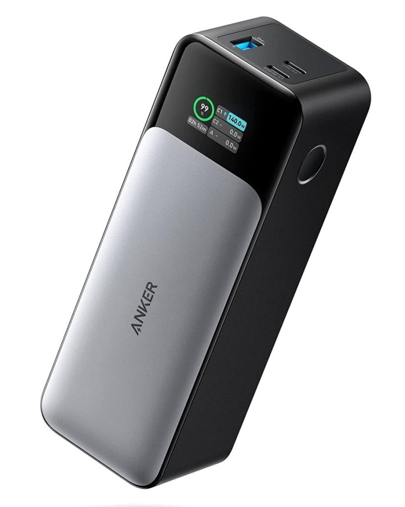 Anker 737 power bank with digital wattage display showing charge output