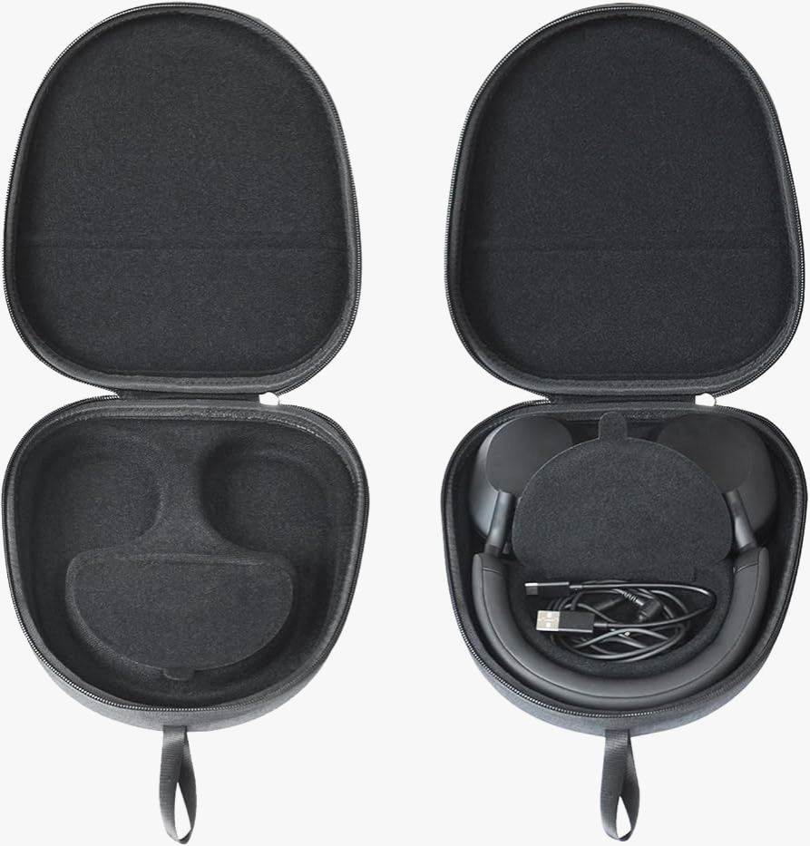 Sony WH-1000XM5 noise-cancelling headphones resting on a travel bag